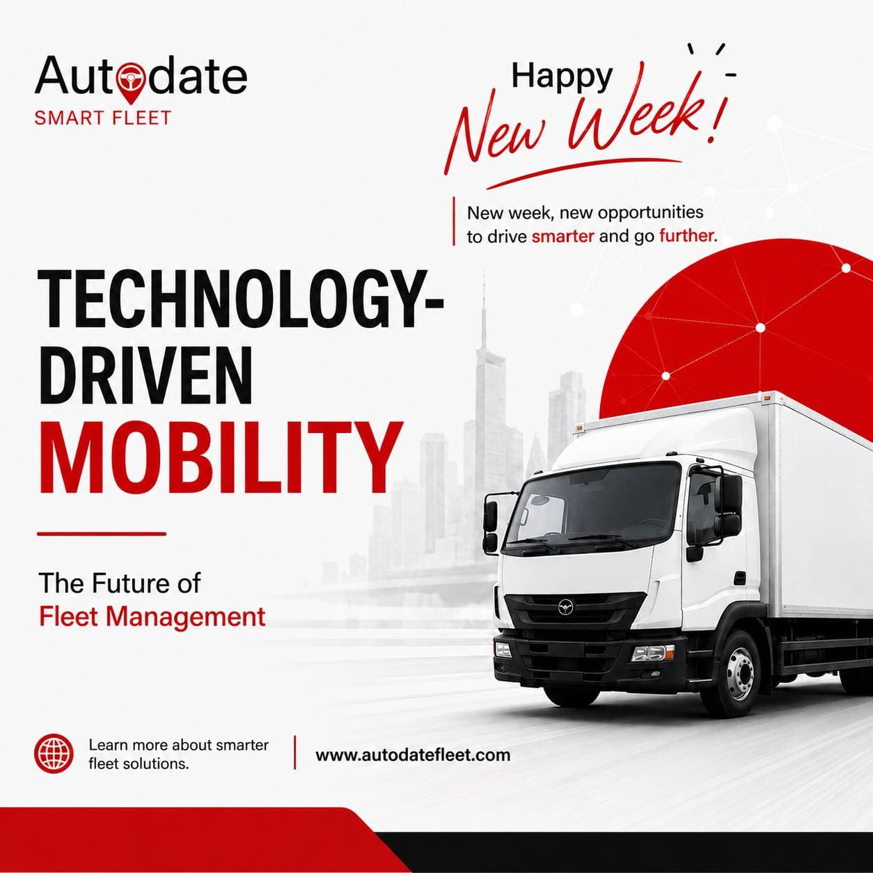 Fleet efficiency and sustainable business operations represented by connected commercial vehicles and operational data.